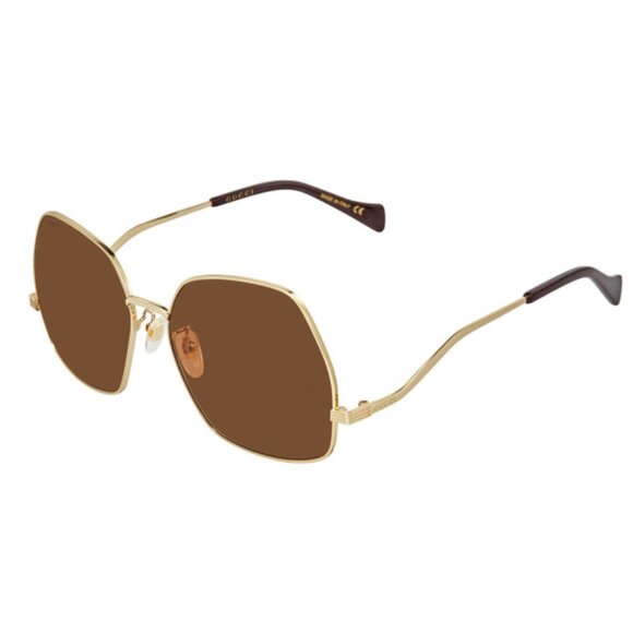 GUCCI GG0972S-002 Women's Designer Sunglasses Gold Plum Purple/Amber Brown 60 mm - Picture 1 of 3